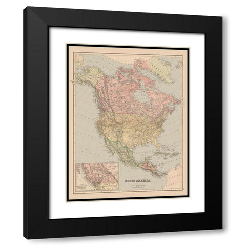 North America - Black 1867 Black Modern Wood Framed Art Print with Double Matting by Black