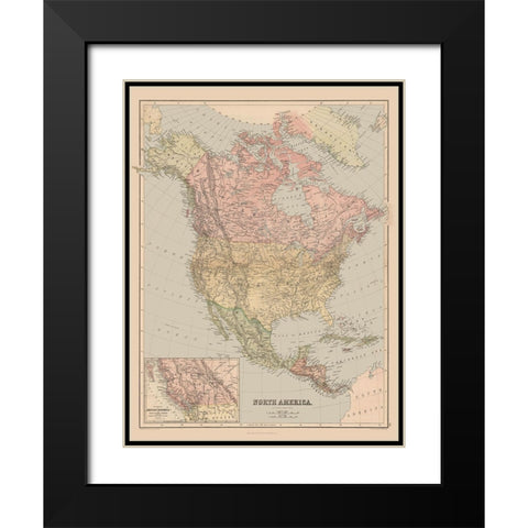 North America - Black 1867 Black Modern Wood Framed Art Print with Double Matting by Black