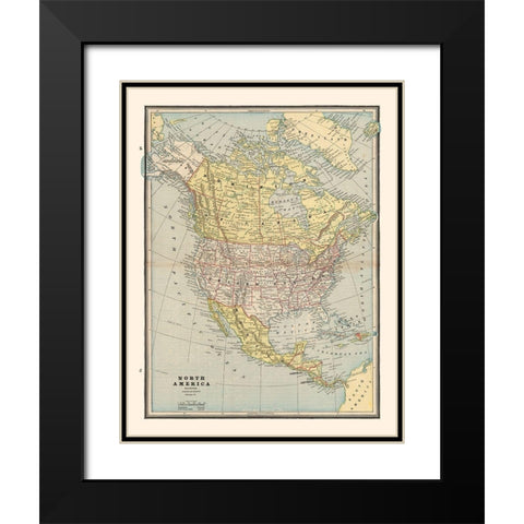 North America United States Mexico Canada Black Modern Wood Framed Art Print with Double Matting by Cram