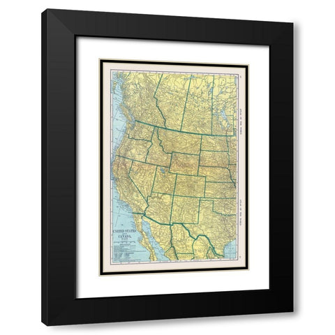North America West United States Canada Mexico Black Modern Wood Framed Art Print with Double Matting by Hammond