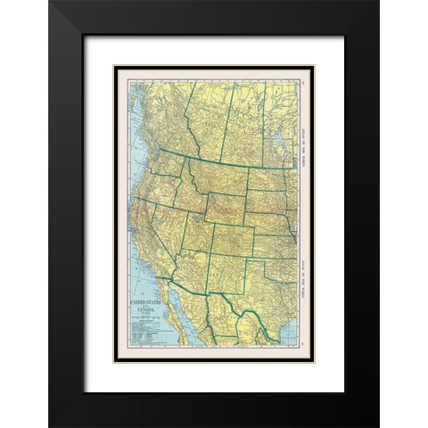 North America West United States Canada Mexico Black Modern Wood Framed Art Print with Double Matting by Hammond