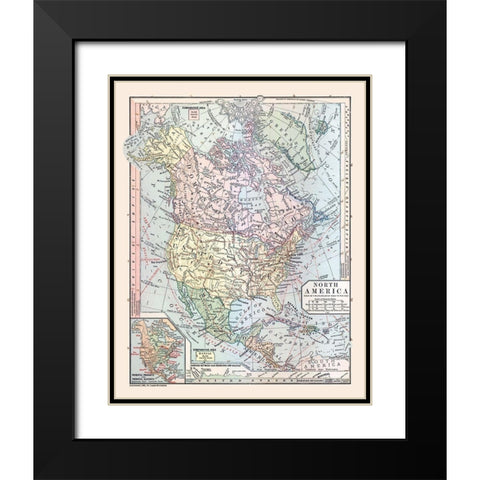 North America United States Mexico Canada Black Modern Wood Framed Art Print with Double Matting by Monteith