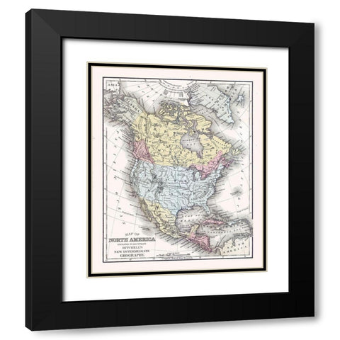 North America United States Mexico Canada Black Modern Wood Framed Art Print with Double Matting by Mitchell