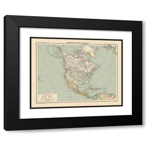 Political of North America - Schrader 1908 Black Modern Wood Framed Art Print with Double Matting by Schrader