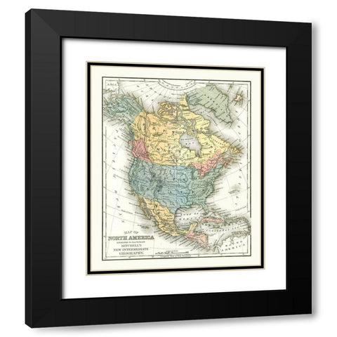 North America United States Mexico Canada Black Modern Wood Framed Art Print with Double Matting by Mitchell