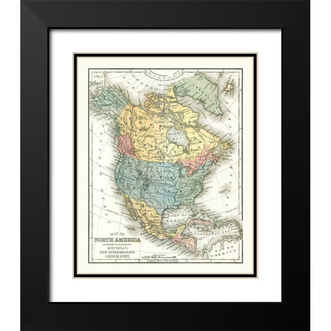 North America United States Mexico Canada Black Modern Wood Framed Art Print with Double Matting by Mitchell