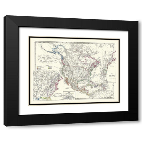 North America United States Mexico Canada Black Modern Wood Framed Art Print with Double Matting by Spruner