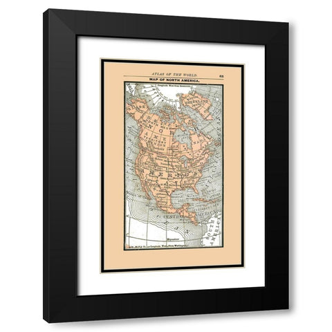 North America United States Mexico Canada Black Modern Wood Framed Art Print with Double Matting by Alden