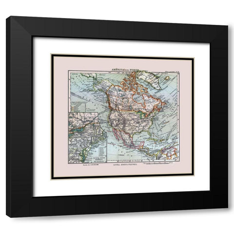 North America United States Mexico Canada Black Modern Wood Framed Art Print with Double Matting by Perthes