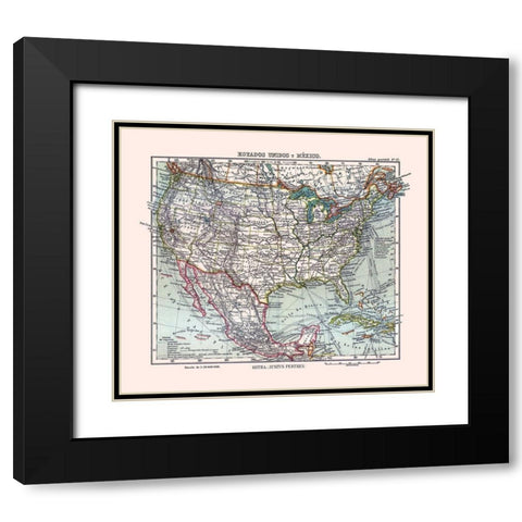 North America United States Mexico - Perthes 1921 Black Modern Wood Framed Art Print with Double Matting by Perthes
