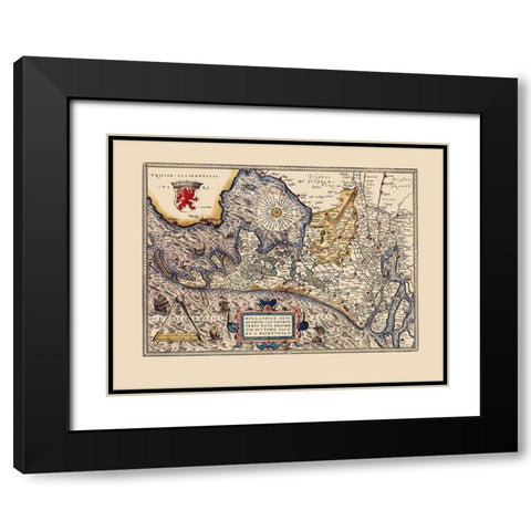 Holland Netherlands - Ortelius 1574 Black Modern Wood Framed Art Print with Double Matting by Ortelius
