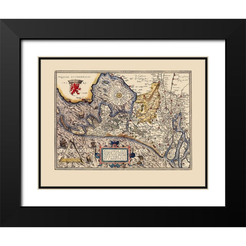 Holland Netherlands - Ortelius 1574 Black Modern Wood Framed Art Print with Double Matting by Ortelius