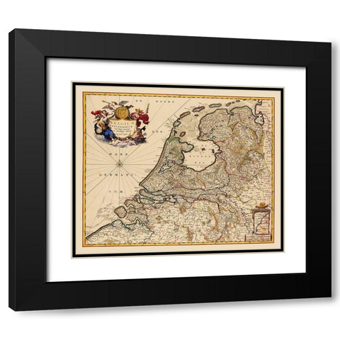Benelux Belgium - Visscher 1680 Black Modern Wood Framed Art Print with Double Matting by Visscher