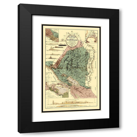 Central America Nicaragua Canal Topographic Black Modern Wood Framed Art Print with Double Matting by Dupuy