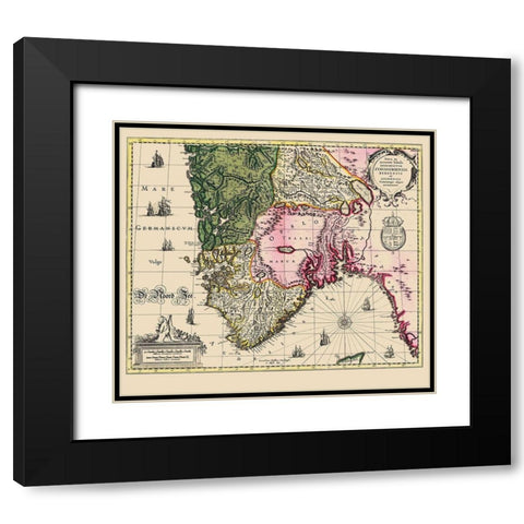 Scandinavia Southern Norway - Janssonius 1636 Black Modern Wood Framed Art Print with Double Matting by Janssonius