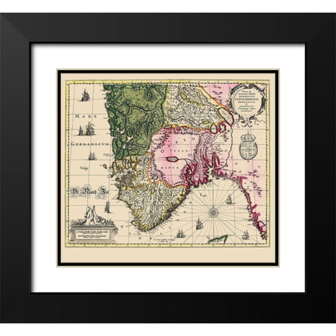 Scandinavia Southern Norway - Janssonius 1636 Black Modern Wood Framed Art Print with Double Matting by Janssonius