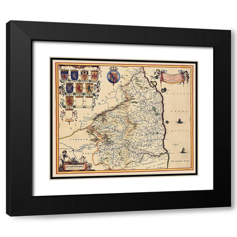Northumberland County England - Blaeu 1645 Black Modern Wood Framed Art Print with Double Matting by Blaeu
