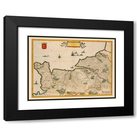 Normandy France - Blaeu 1635 Black Modern Wood Framed Art Print with Double Matting by Blaeu