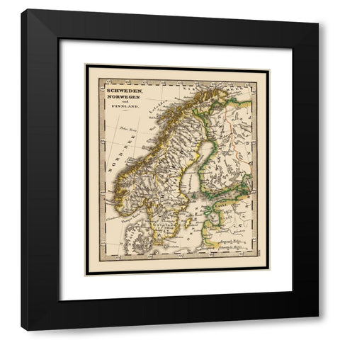 Scandinavia Norway Sweden Finland - Stieler 1852 Black Modern Wood Framed Art Print with Double Matting by Stieler