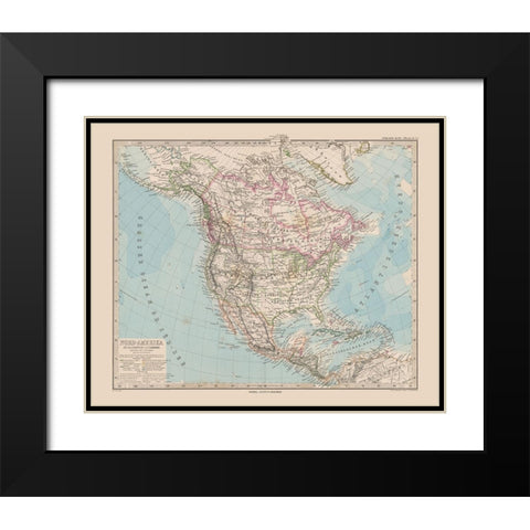 North America - Stieler 1885 Black Modern Wood Framed Art Print with Double Matting by Stieler