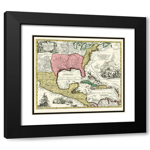 Central America New Spain Mexico - Homann 1732 Black Modern Wood Framed Art Print with Double Matting by Homann