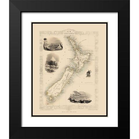 Oceania New Zealand - Tallis 1851 Black Modern Wood Framed Art Print with Double Matting by Tallis