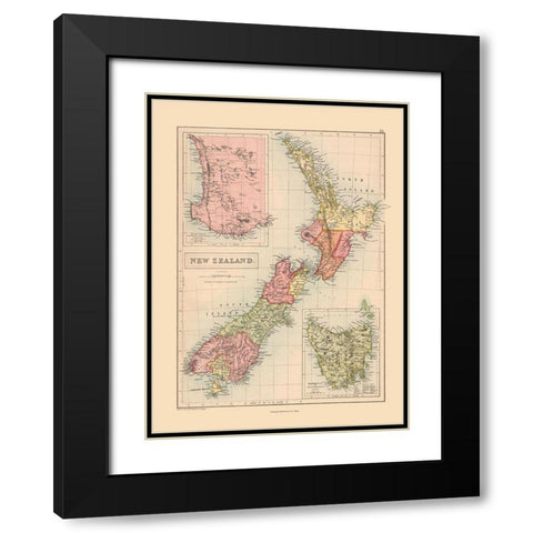 Oceania New Zealand - Black 1867 Black Modern Wood Framed Art Print with Double Matting by Black