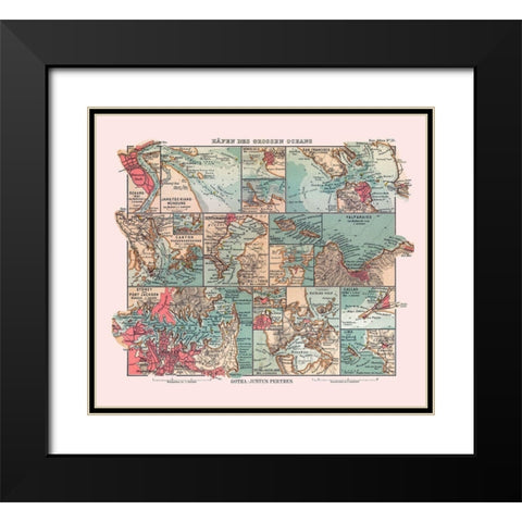 Major Ports Oceans - Perthes 1914 Black Modern Wood Framed Art Print with Double Matting by Perthes