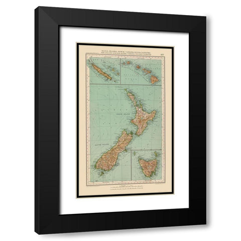 Hawaii New Zealand New Caledonia Tasmania - Santini 1794  Black Modern Wood Framed Art Print with Double Matting by Unknown
