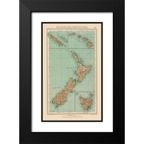 Hawaii New Zealand New Caledonia Tasmania - Santini 1794  Black Modern Wood Framed Art Print with Double Matting by Unknown