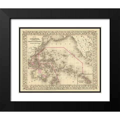 Oceania Island Groups - Mitchell 1879  Black Modern Wood Framed Art Print with Double Matting by Mitchell