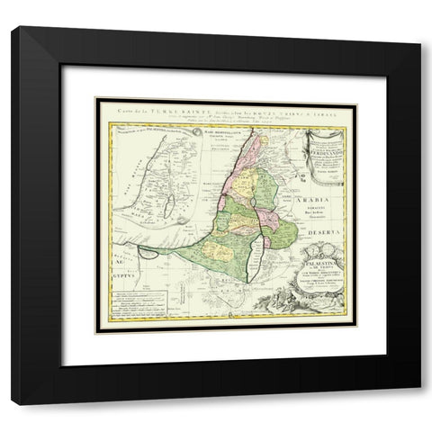 Holy Land 12 Tribes of Israel - Homann 1750 Black Modern Wood Framed Art Print with Double Matting by Homann
