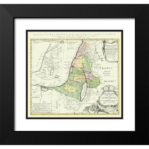 Holy Land 12 Tribes of Israel - Homann 1750 Black Modern Wood Framed Art Print with Double Matting by Homann