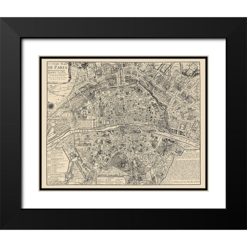 Paris France - De Fer 1705 Black Modern Wood Framed Art Print with Double Matting by De Fer