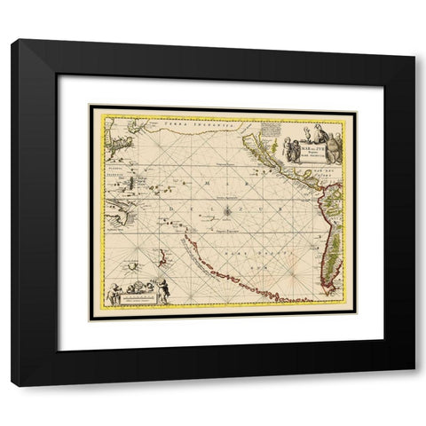 Pacific Ocean Chart - Jansson 1650 Black Modern Wood Framed Art Print with Double Matting by Jansson