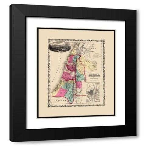 Palestine Israel - Johnson 1860 Black Modern Wood Framed Art Print with Double Matting by Johnson
