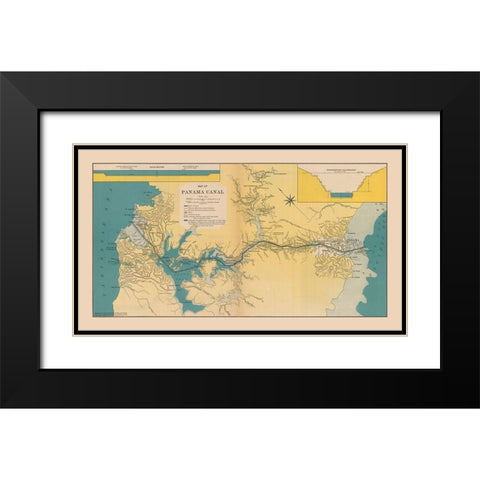 Central America Panama Canal - Hammond 1910 Black Modern Wood Framed Art Print with Double Matting by Hammond