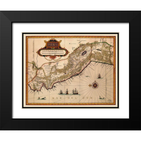 South America Peru - Blaeu 1630 Black Modern Wood Framed Art Print with Double Matting by Blaeu