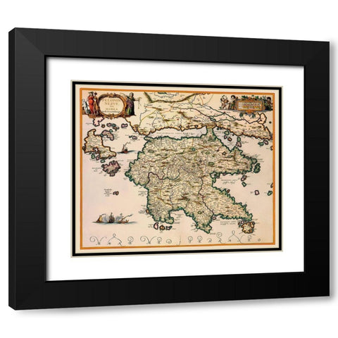 Peloponnese Region Greece - Jansson 1654 Black Modern Wood Framed Art Print with Double Matting by Jansson