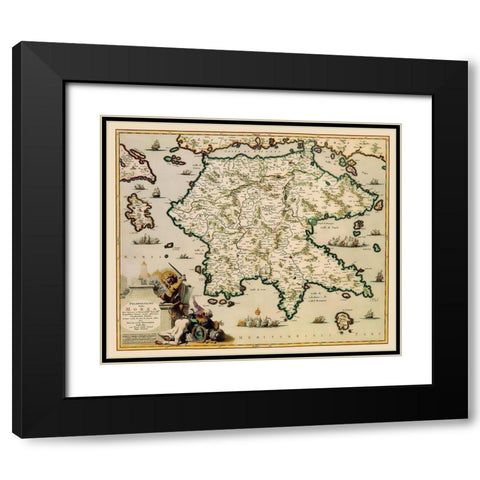 Peloponnese Peninsula Greece - Visscher 1681 Black Modern Wood Framed Art Print with Double Matting by Visscher