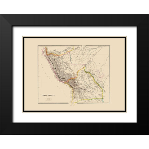 South America Peru Bolivia - Arrowsmith 1844 Black Modern Wood Framed Art Print with Double Matting by Arrowsmith