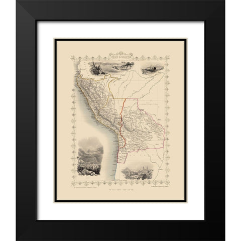 South America Peru Bolivia - Tallis 1851 Black Modern Wood Framed Art Print with Double Matting by Tallis