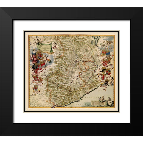 Piedmont Region Italy - Blaeu 1682 Black Modern Wood Framed Art Print with Double Matting by Blaeu