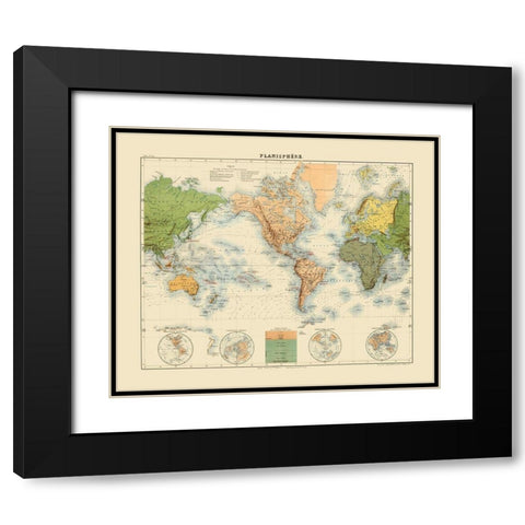 Planisphere - Jouvet 1882 Black Modern Wood Framed Art Print with Double Matting by Jouvet
