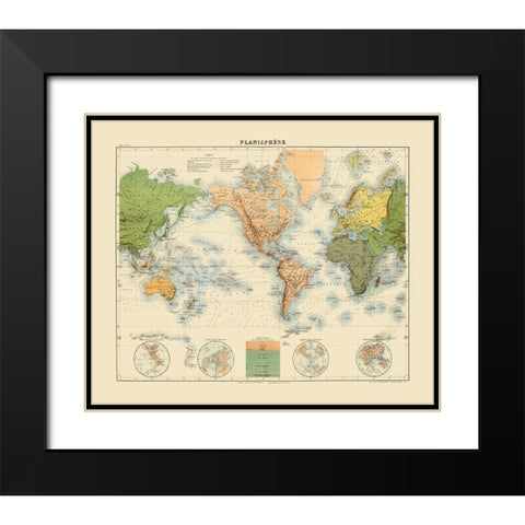 Planisphere - Jouvet 1882 Black Modern Wood Framed Art Print with Double Matting by Jouvet