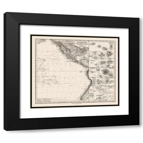 Pacific Polynesia Oceania - Petermann 1872 Black Modern Wood Framed Art Print with Double Matting by Petermann