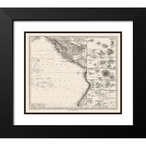 Pacific Polynesia Oceania - Petermann 1872 Black Modern Wood Framed Art Print with Double Matting by Petermann