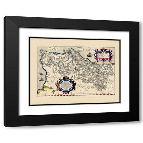 Iberian Peninsula Portugal - Ortelius 1570 Black Modern Wood Framed Art Print with Double Matting by Ortelius