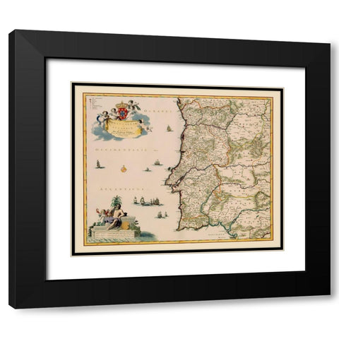 Iberian Peninsula Portugal - Visscher 1681 Black Modern Wood Framed Art Print with Double Matting by Visscher
