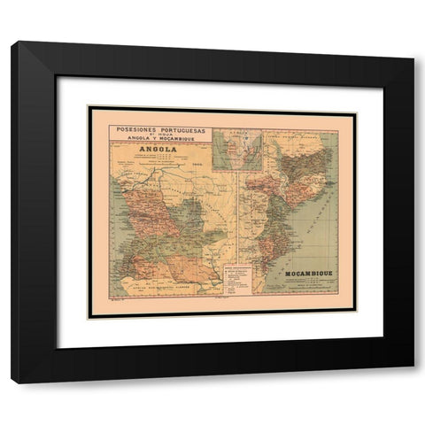 Portuguese Possessions Africa Mozambique Angola Black Modern Wood Framed Art Print with Double Matting by Martine
